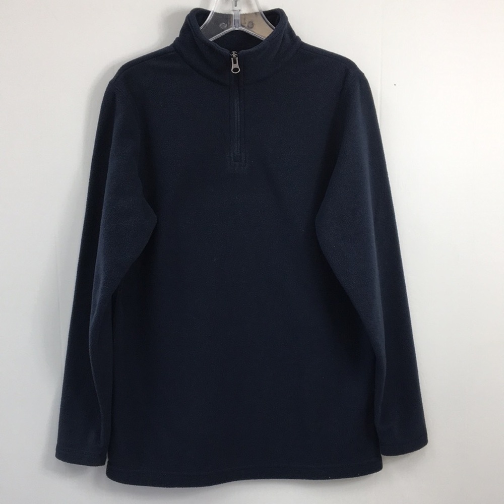 Lands End Boys Quarter Zip Dark Navy Fleece Pullover Size L EXCELLENT Condition